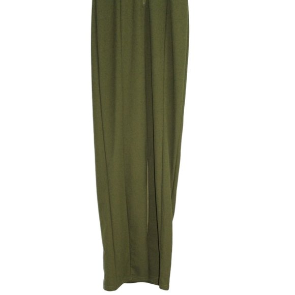 Windsor Medium Olive Green Monica Formal Dress Feather Trim Strapless Split Long - Picture 10 of 16